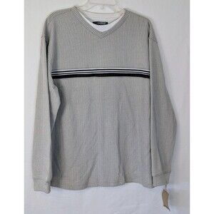 Method Men’s L Ribbed V-Neck Pullover Sweatshirt Khaki Beige Faux Layered Look